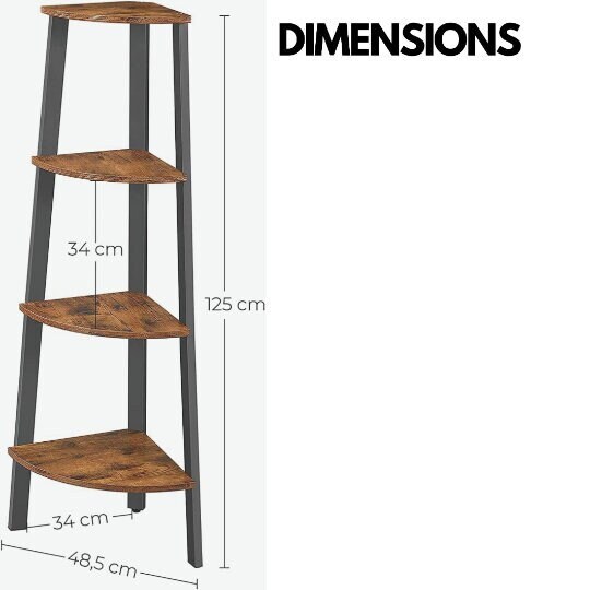 Industrial 4 Tier Wooden Corner Shelf Bookcase Ladder Ornament Shelves