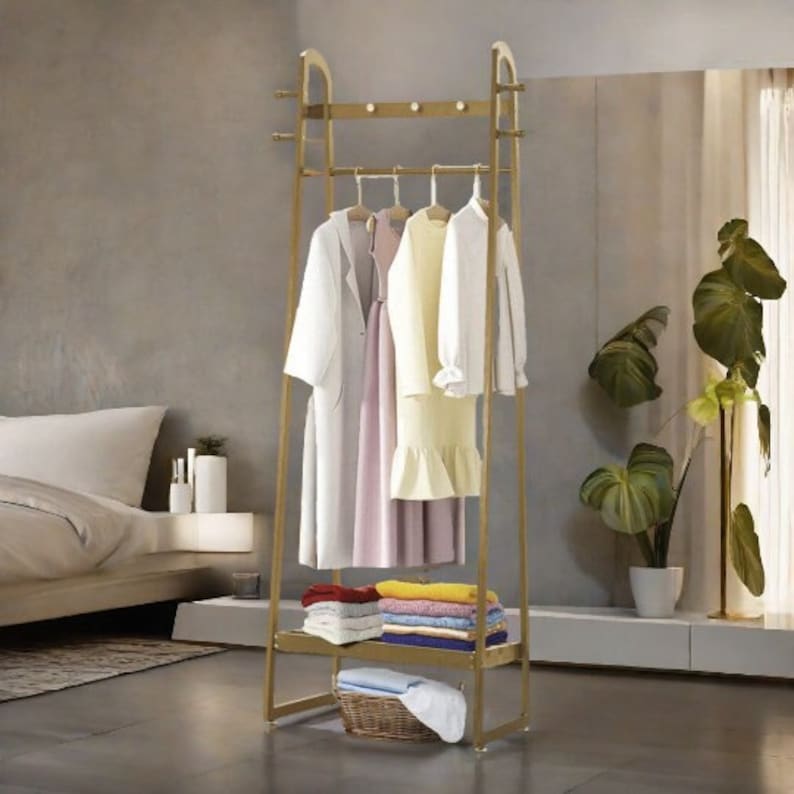 Natural Wooden Bamboo Clothes Stand Garment Rack Hanger Open Wardrobe