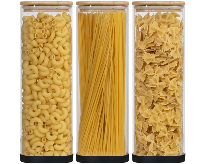 Square Glass Jars Set Square Pantry Jars With Bamboo Lids Etsy