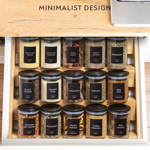 12pack Glass Jars Set With Minimalist Spice Labels, Square Spice