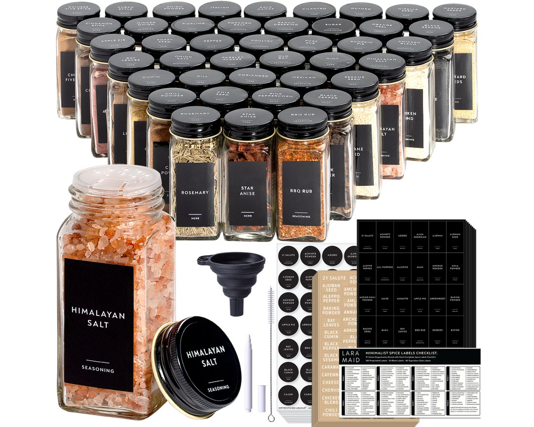 4oz Spice Jars With Black Spice Labels, Shaker Lids Dispenser With