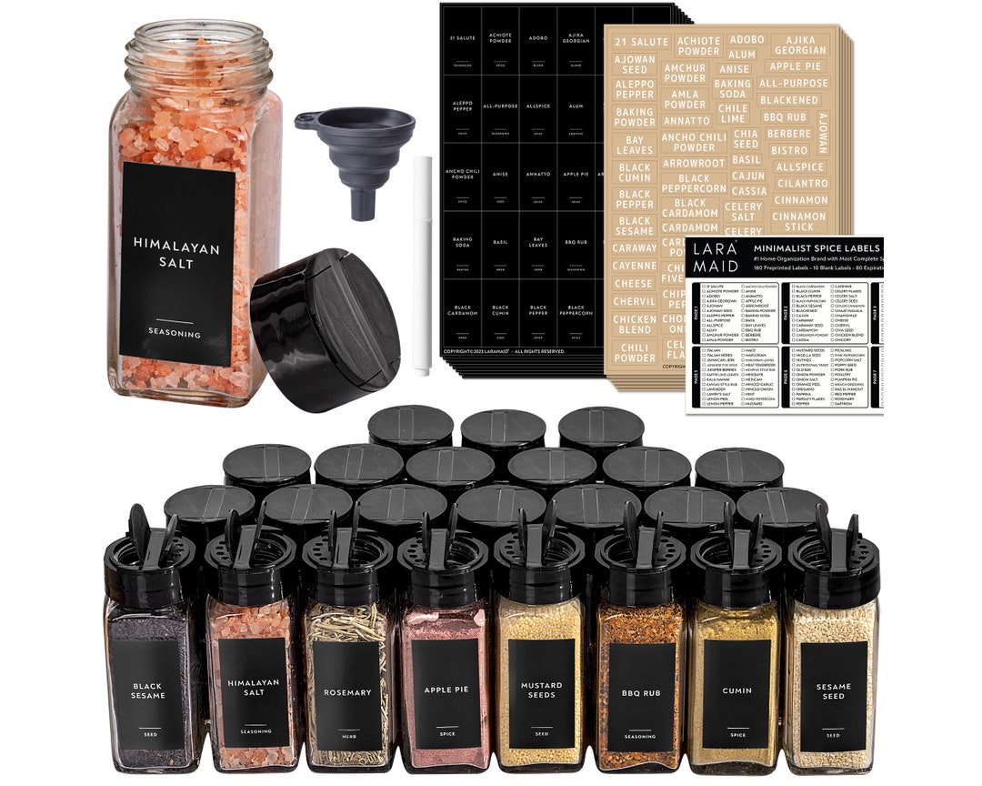 4oz Spice Jars With Black Spice Labels, Shaker Lids Dispenser With