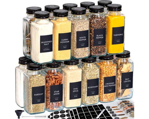 8oz Spice Jars With Black Spice Labels, Shaker Lids Dispenser With