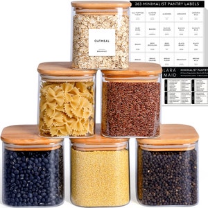 Square Glass Jars Set, Square Pantry Jars with Bamboo Lids, Food Storage Container Canisters