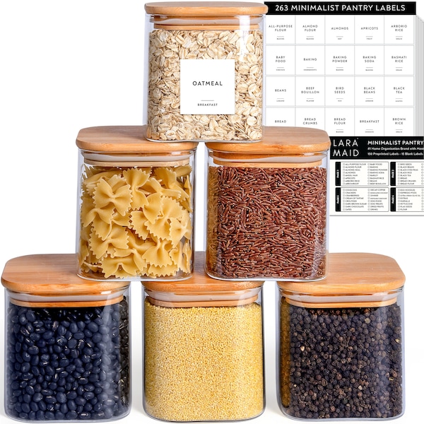 Square Glass Jars Set, Square Pantry Jars with Bamboo Lids, Food Storage Container Canisters