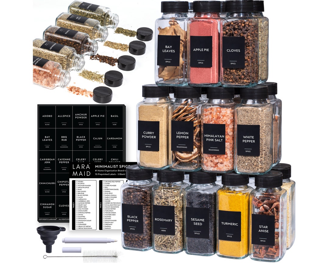 8oz Spice Jars With Black Spice Labels, Shaker Lids Dispenser With