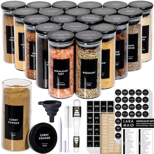  NETANY 24 Pcs Glass Spice Jars with Bamboo Lids, 4 oz Glass Jars  with Minimalist Farmhouse Spice Labels Stickers, Collapsible Funnel,  Seasoning Storage Bottles for Spice Rack, Cabinet, Drawer: Home 