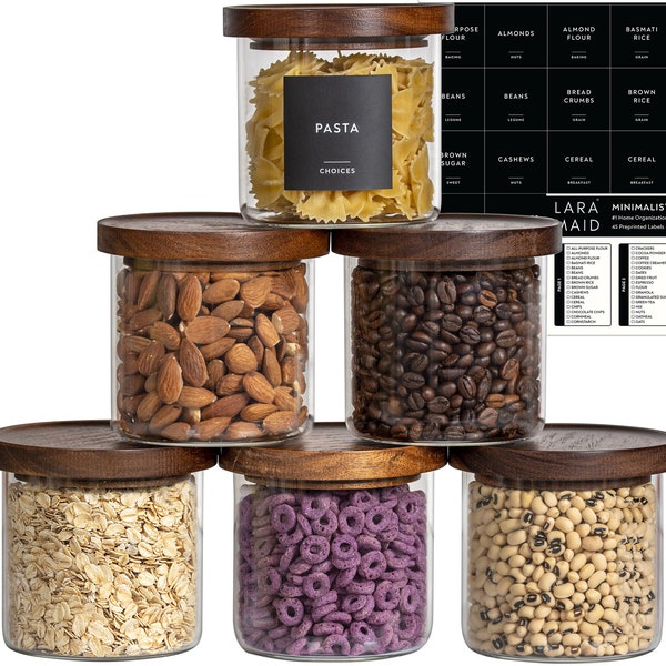 Round Glass Jars Set, Round Pantry Jars with Premium Acacia Lids, Food Storage Container Canisters