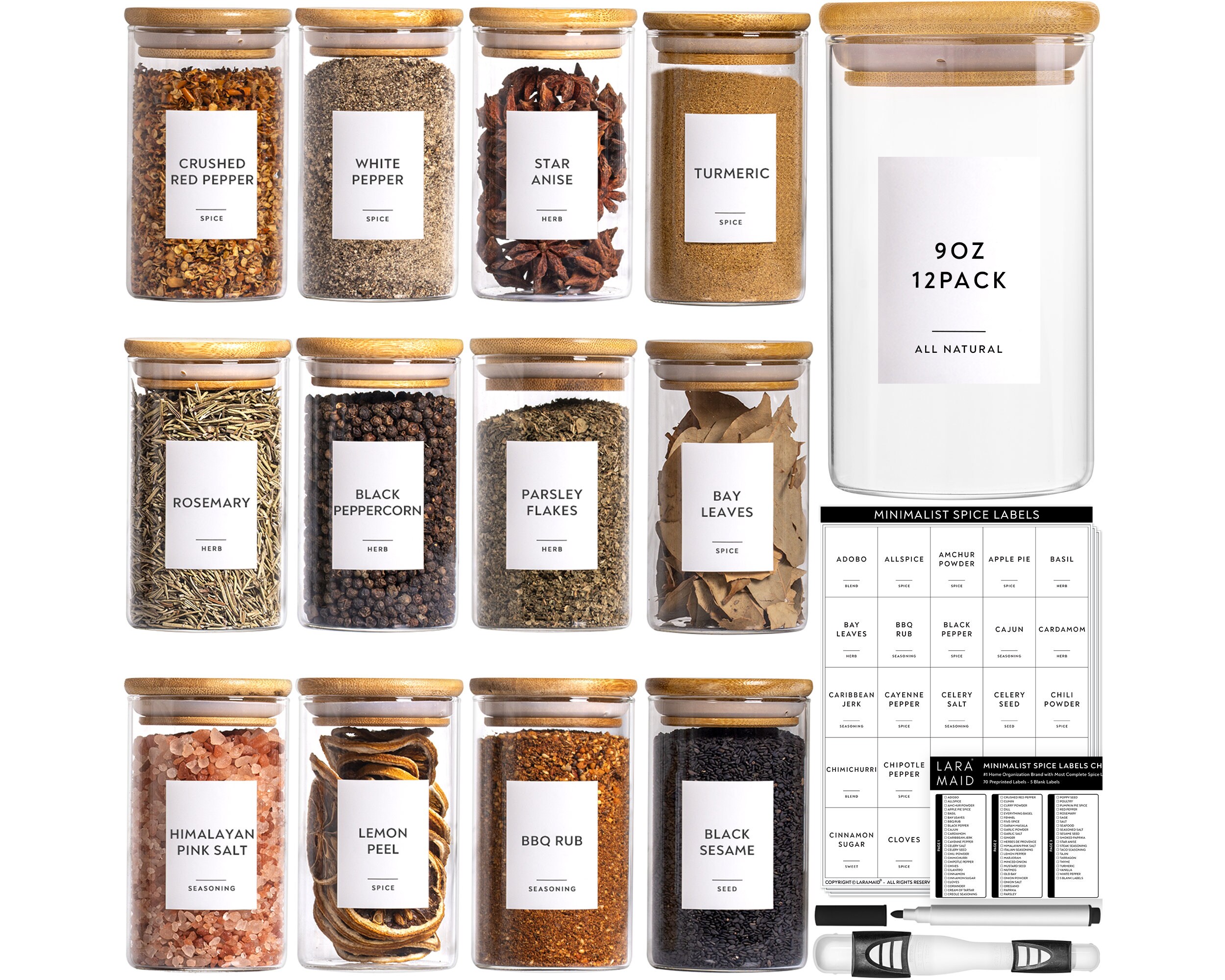 Talented Kitchen 8 Pack Large Glass Spice Bottles with 239 Preprinted Label  Stickers, 8 Ounce Empty Square Seasoning Jars with Shaker Lids & Silver  Airtight Caps