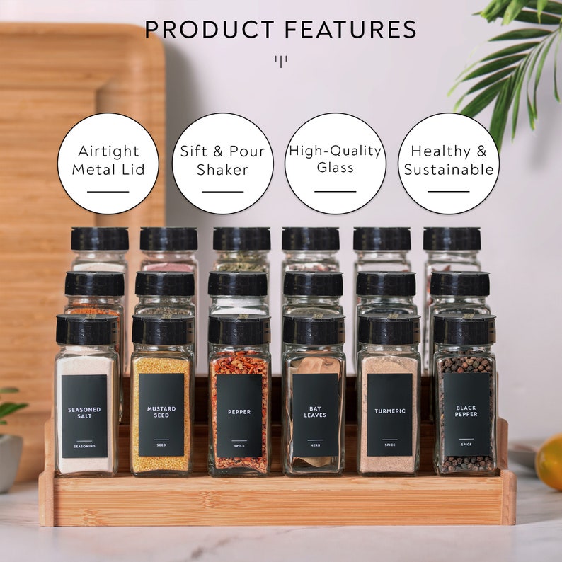 4oz Spice Jars With Black Spice Labels Shaker Lids Dispenser Etsy