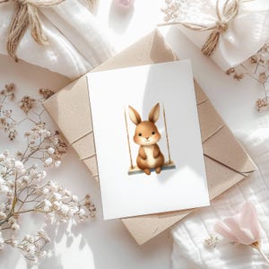 Postkarte „Schaukelhase“ | A6 | Grußkarte | Brief | Briefpapier | Karten | Kinderzimmer |  Hase | Schaukel