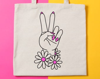 CUSTOMIZABLE Peace Sign Reusable Canvas Tote Bag