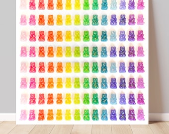 JUMBO Glitter Rainbow Gummy Bears - 24"x24" - Oversized Pop Art