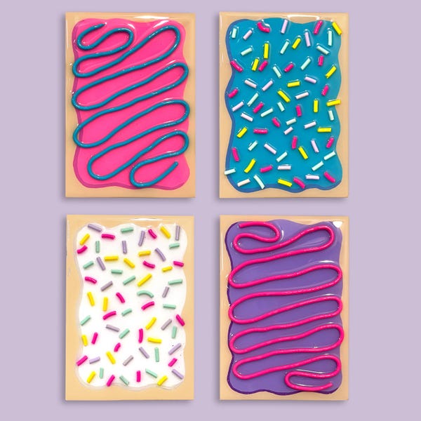 POP TART Inspired BUNDLE - 4 Pack of Colorful Pastries - 3D Resin Food Art - Wall Decor - Quirky Wall Art - Faux Food-Multiple Sizes
