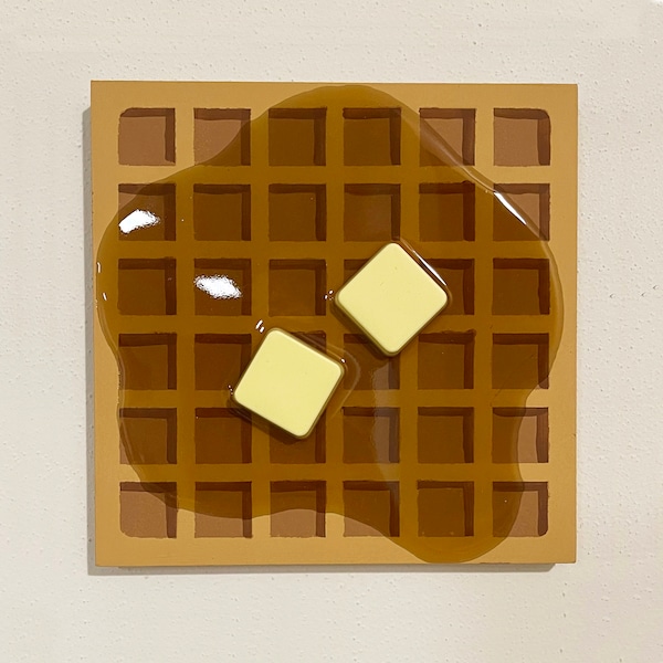 WAFFLE WALL ART - 3D Resin Food Artwork - Quirky Room Decor - Faux Food - 8in x 8in