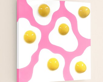3D Wall Art - Sunnyside Up Egg Whimsical Wall Art - 3D Molded Resin Decor - Pink Eggs