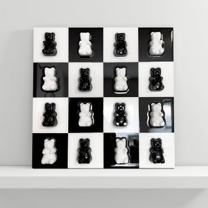 CHECKERED BLACK and WHITE Gummy Bear 3D Wall Pop Art / 12 x 12 in Resin Wall Decor