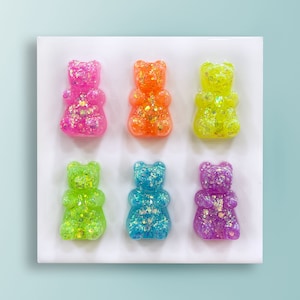 NEON GUMMY BEARS - 6"x6" - Glitter Resin Pop Art Decor