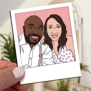 Custom Polaroid Magnets - Face Illustrations - Personalized Magnets - Save The Date Magnets