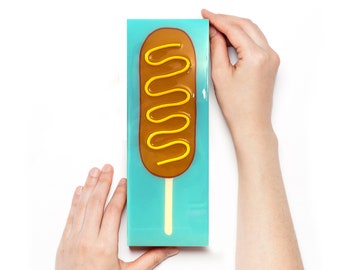 CORN DOG ART - Funky Food Art - Wall Decor - Quirky Wall Art - Faux Food - 4in x 12in