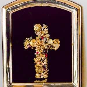 Framed Jewelry Art, Framed Jewelry Cross Art, Vintage Jewelry Art, Cross Art, Christian Art