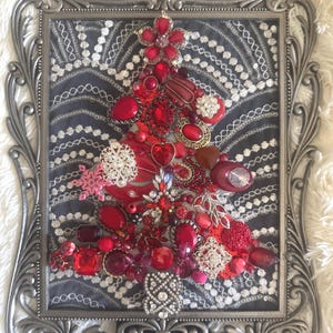 Framed Jewelry Art, Framed Christmas Tree Art, Vintage jewelry Art, Christmas Art, Christian Art