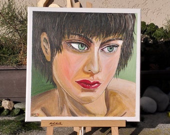 Original acrylic painting - Portrait - Green eyes