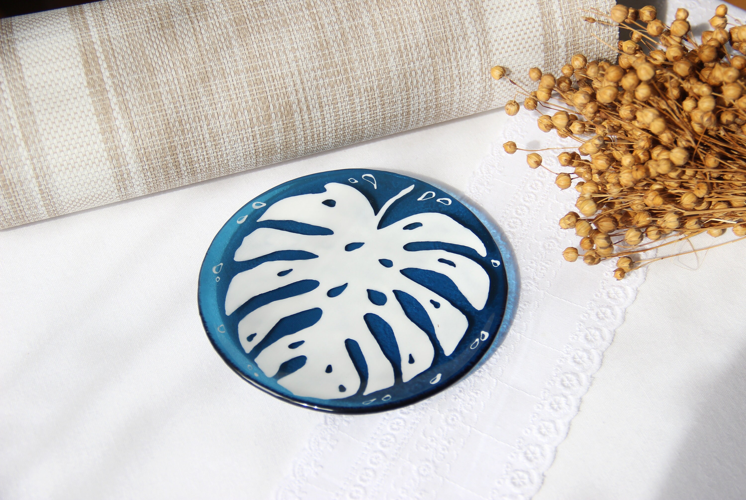 Small glass plate with a monstera Fused glass plates Etsy