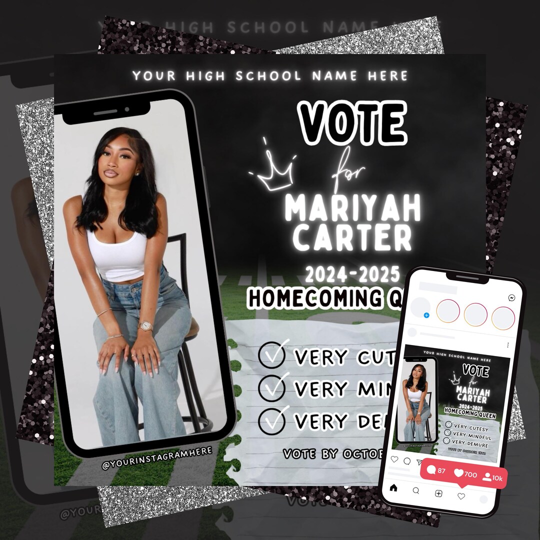 Homecoming Queen Flyer Template, Editable HOCO Queen Poster, Vote for ...