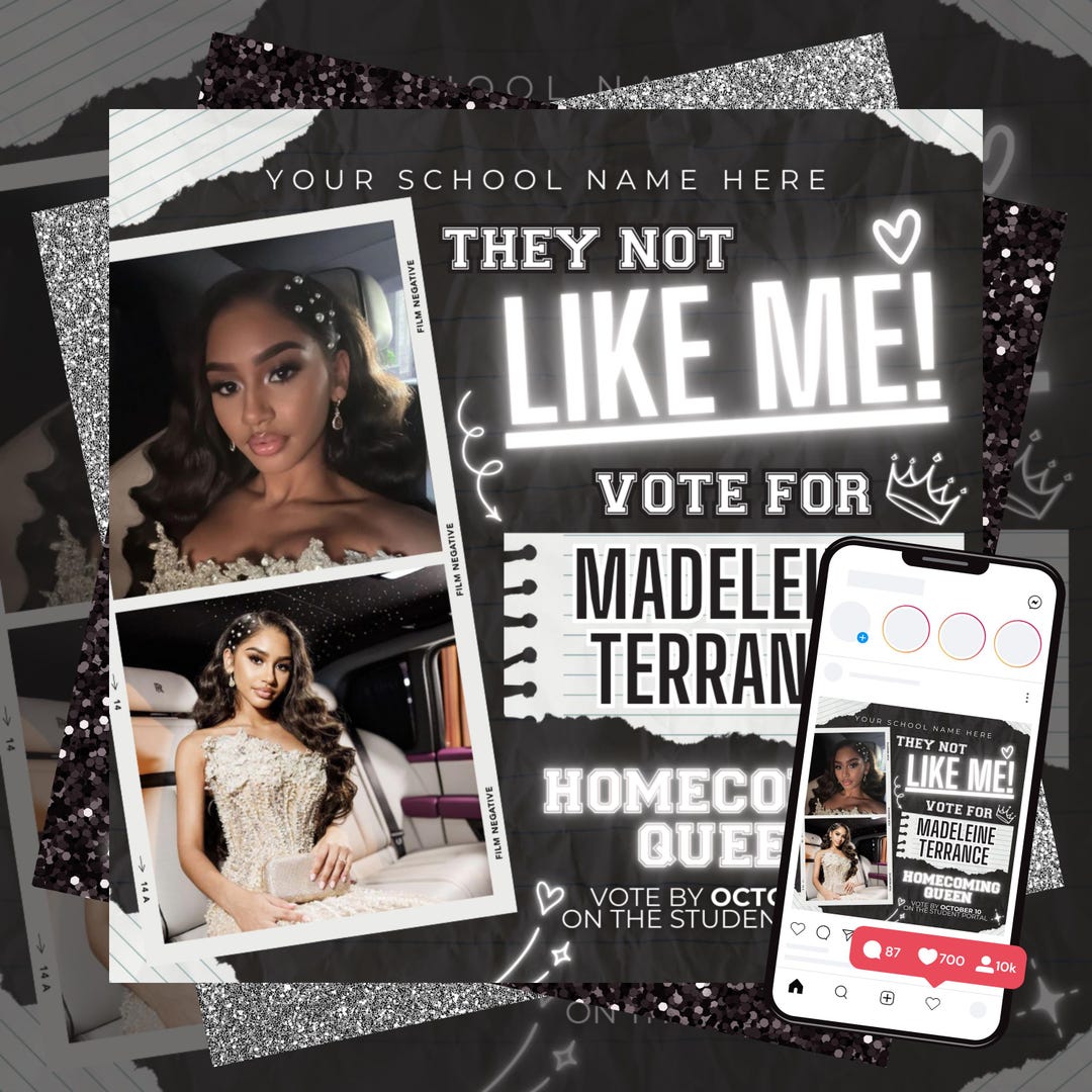 Homecoming Queen Flyer Template, Editable HOCO Queen Poster, Vote for ...