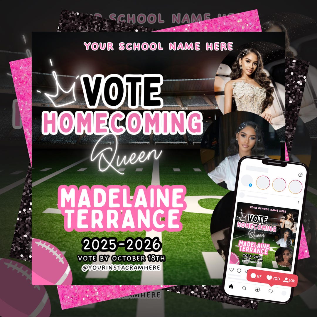 Homecoming Queen Flyer Template, Editable HOCO Queen Poster, Vote for ...