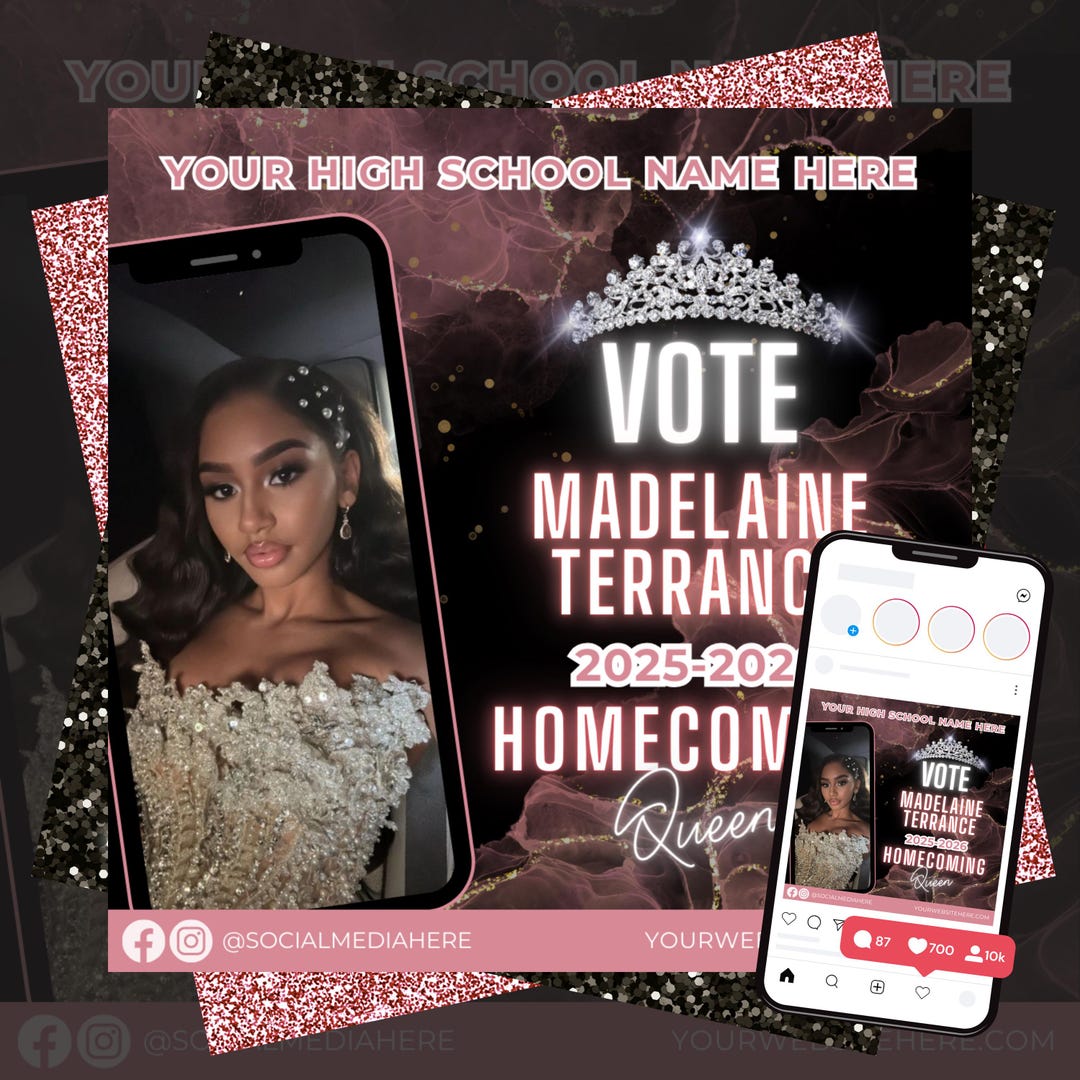 Homecoming Queen Flyer Template, Editable HOCO Queen Poster, Vote for ...