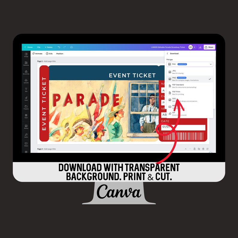 Editable Theatre Event Ticket Parade on Broadway Printable Etsy