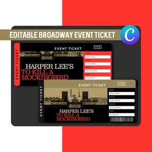 Bearbeitbares Theater-Veranstaltungsticket, um eine Mockingbird Butterfly zu zerstören, eine druckbare Eintrittskarte für eine Überraschungseinladung, Theaterkarten