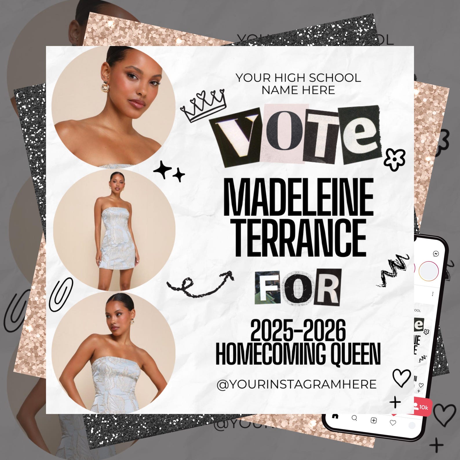 Homecoming Queen Flyer Template, Editable HOCO Queen Poster, Vote for ...