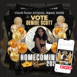 Homecoming Queen Flyer, Homecoming Flyer, Vote for Me Flyer, Homecoming King, Campaign Flyer Template for Canva, High School Homecoming HOCO