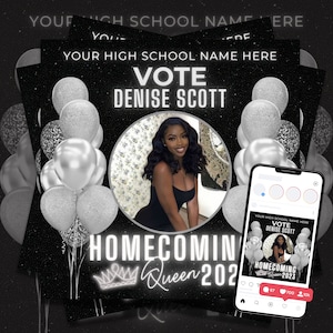 Homecoming Queen Flyer, Homecoming Flyer, Vote for Me Flyer, Homecoming King, Campaign Flyer Template for Canva, High School Homecoming HOCO