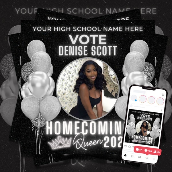 Editable Homecoming Vote For Me Flyer Canva Flyer Template Beauty Queen High School Election Campaign Prom DIY Social Media Instagram Post