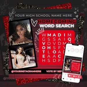 Plantilla de volante de la Reina del Baile de Bienvenida, Póster editable de la Reina HOCO, Publicación en redes sociales "Vota por mí", Plantilla de volante imprimible para Canva.