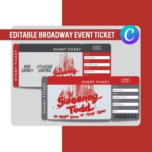 Bearbeitbares Theater Event Ticket Sweeney Todd Broadway Printable Ticket Template Überraschungs-Einladung Theatertickets Musical Event Ticket