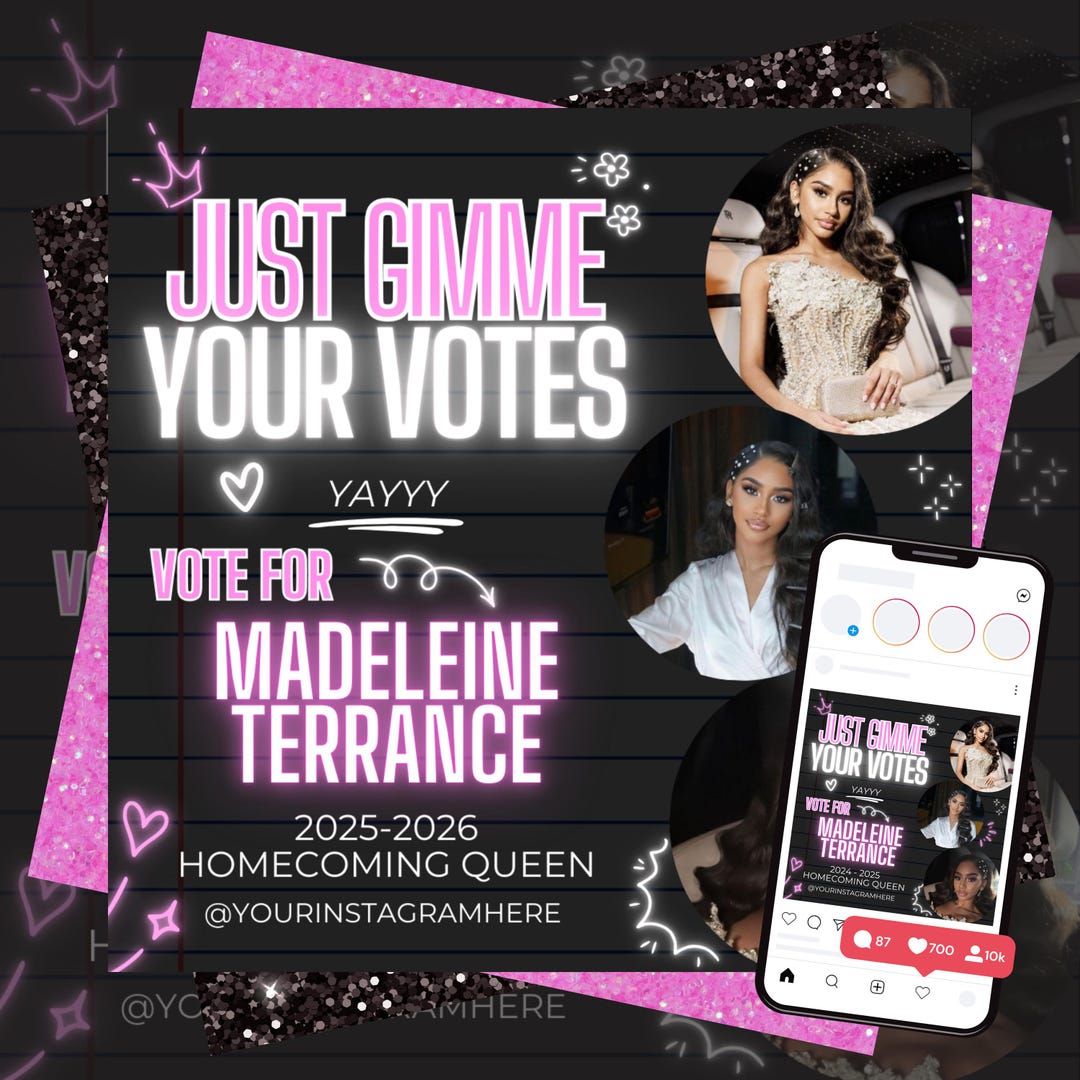 Homecoming Queen Flyer Template, Editable HOCO Queen Poster, Vote for ...