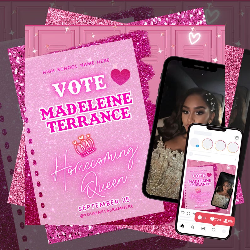 Homecoming Queen Flyer Template, Editable HOCO Queen Poster, Vote for ...