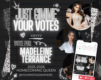 Homecoming Queen Flyer Template, Editable HOCO Queen Poster, Vote for Me Social Media Post, Printable Flyer Template for Canva,