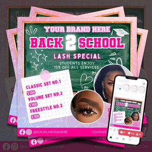 Back to School Lash Flyer, Lashes Bookings Available, Appointment Flyer, Sale Calendar Flyer, Hair, Nails, Makeup Lashes Braids Wig