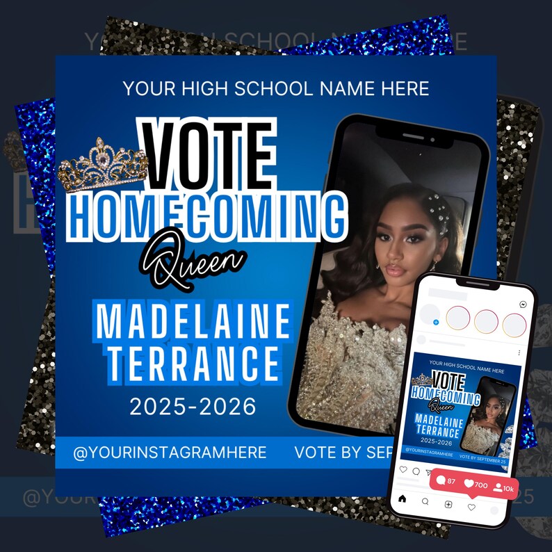 Homecoming Queen Flyer Template, Editable HOCO Queen Poster, Vote for ...