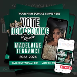 Homecoming Queen Flyer, Homecoming Flyer, Vote for Me Flyer, Homecoming King, Campaign Flyer Template for Canva, High School Homecoming HOCO