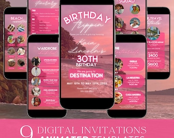 Digital Travel Itinerary Template Girls Trip, Birthday Weekend (Canva)