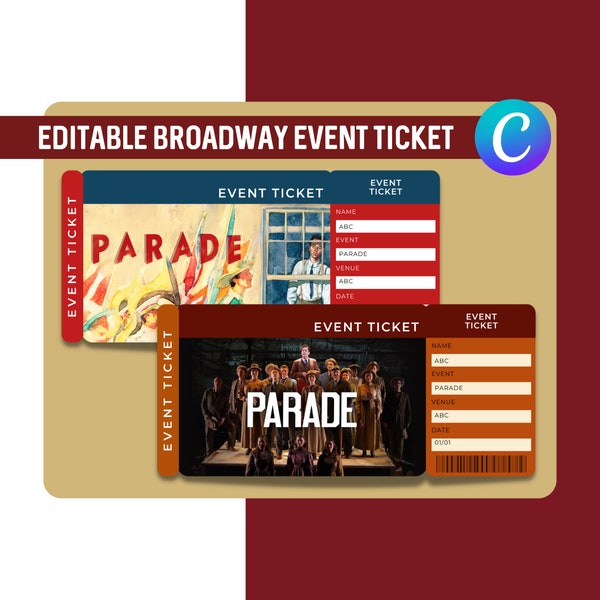 Editable Theatre Event Ticket, Parade on Broadway Printable Ticket Template, Surprise Invitation, Theatre Tickets, Musical Event Ticket