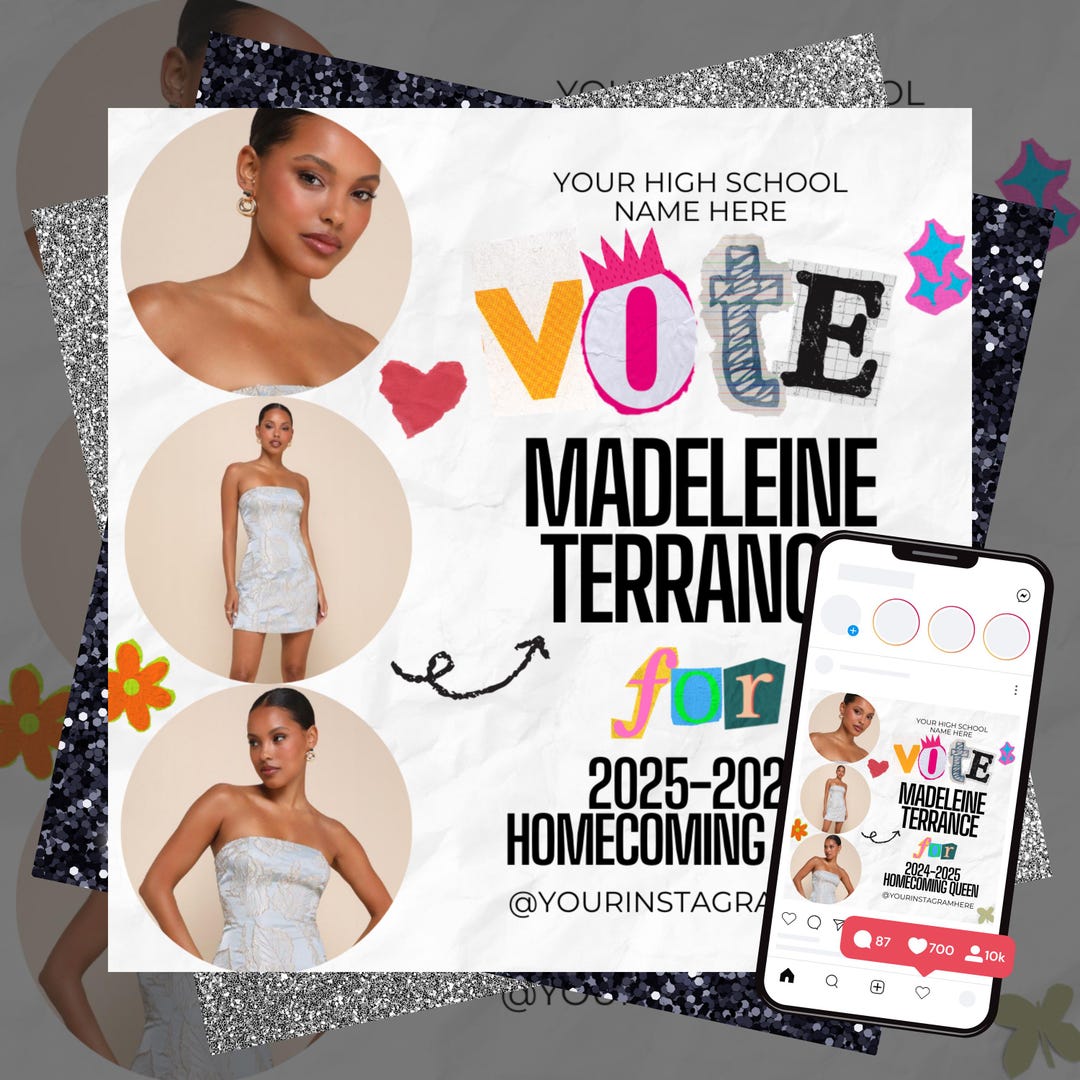 Homecoming Queen Flyer Template, Editable HOCO Queen Poster, Vote for ...