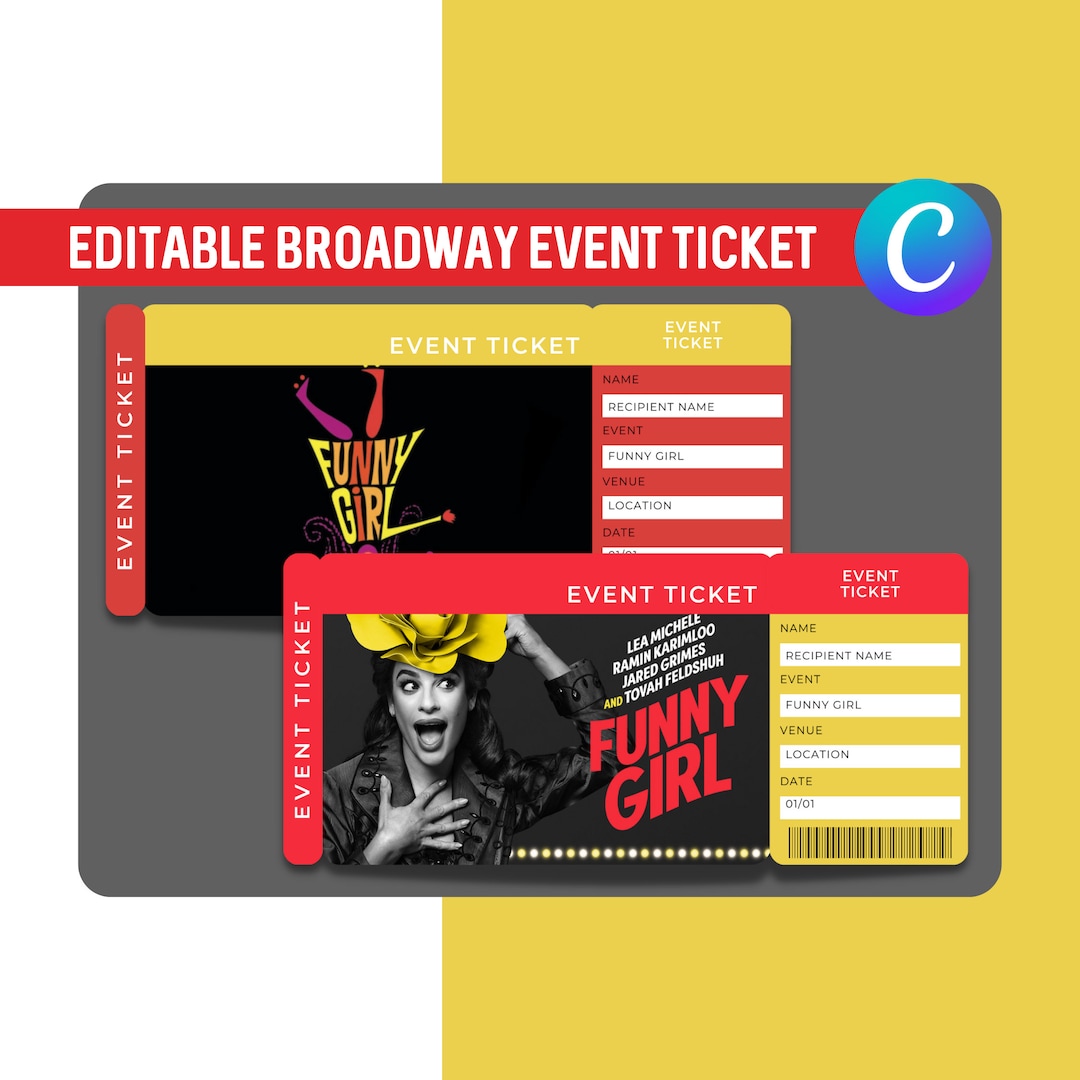 Editable Theatre Event Ticket, Funny Girl on Broadway Printable Ticket